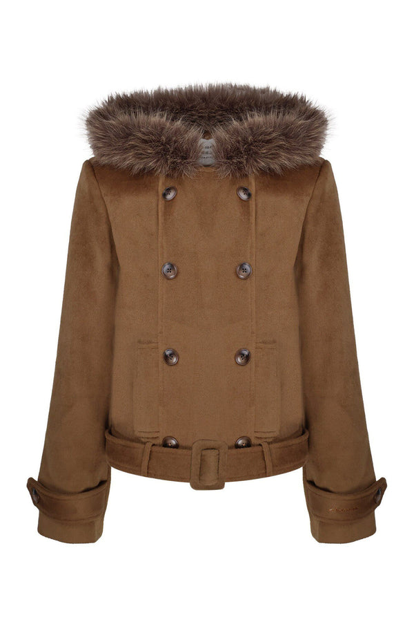 Brown Short Wool Coat and Pants Set-Up