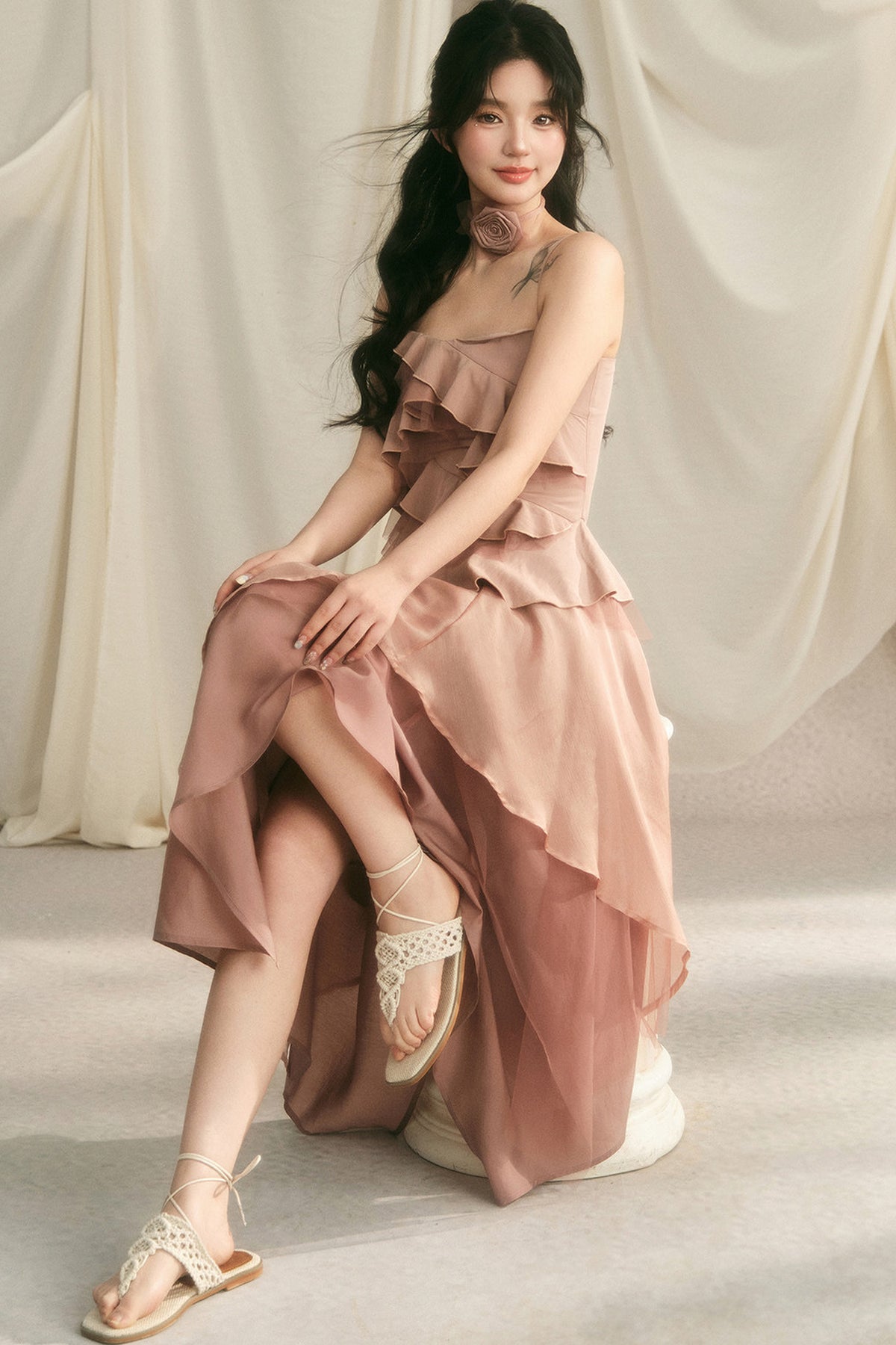 Rose Wave Layered Camisole and Skirt Set-Up