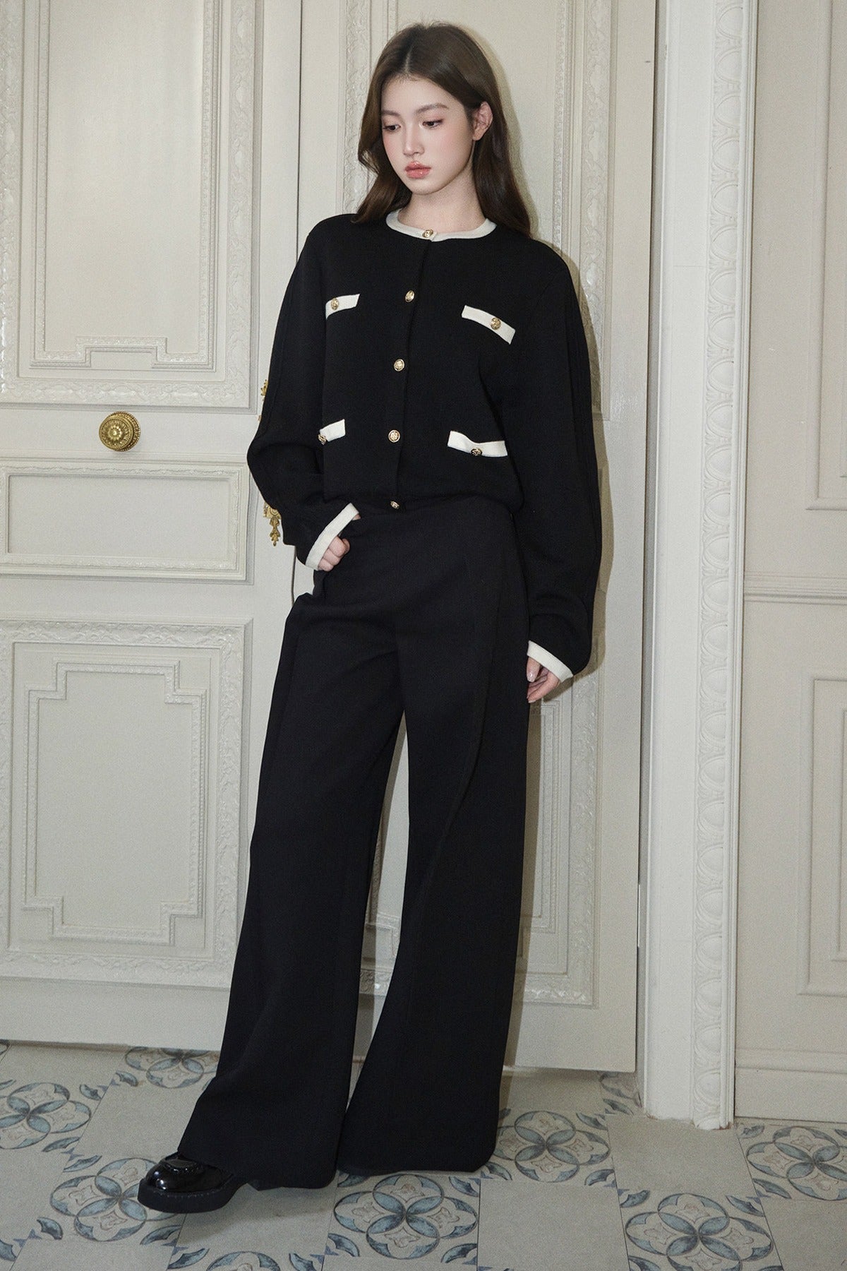 Color-Block Wool Knit Jacket