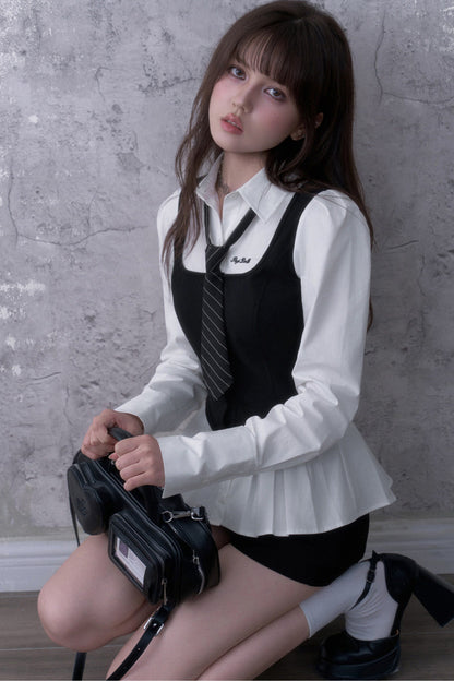 Black White Layered-Look Shirt Set-Up