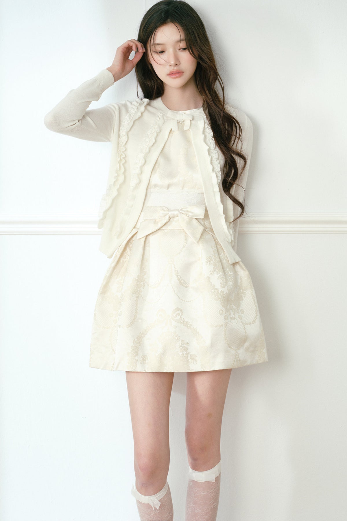 White Lace Trim Knit Cardigan