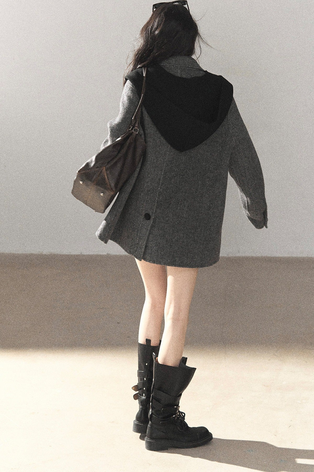 Double-Sided Herringbone Woolen Coat