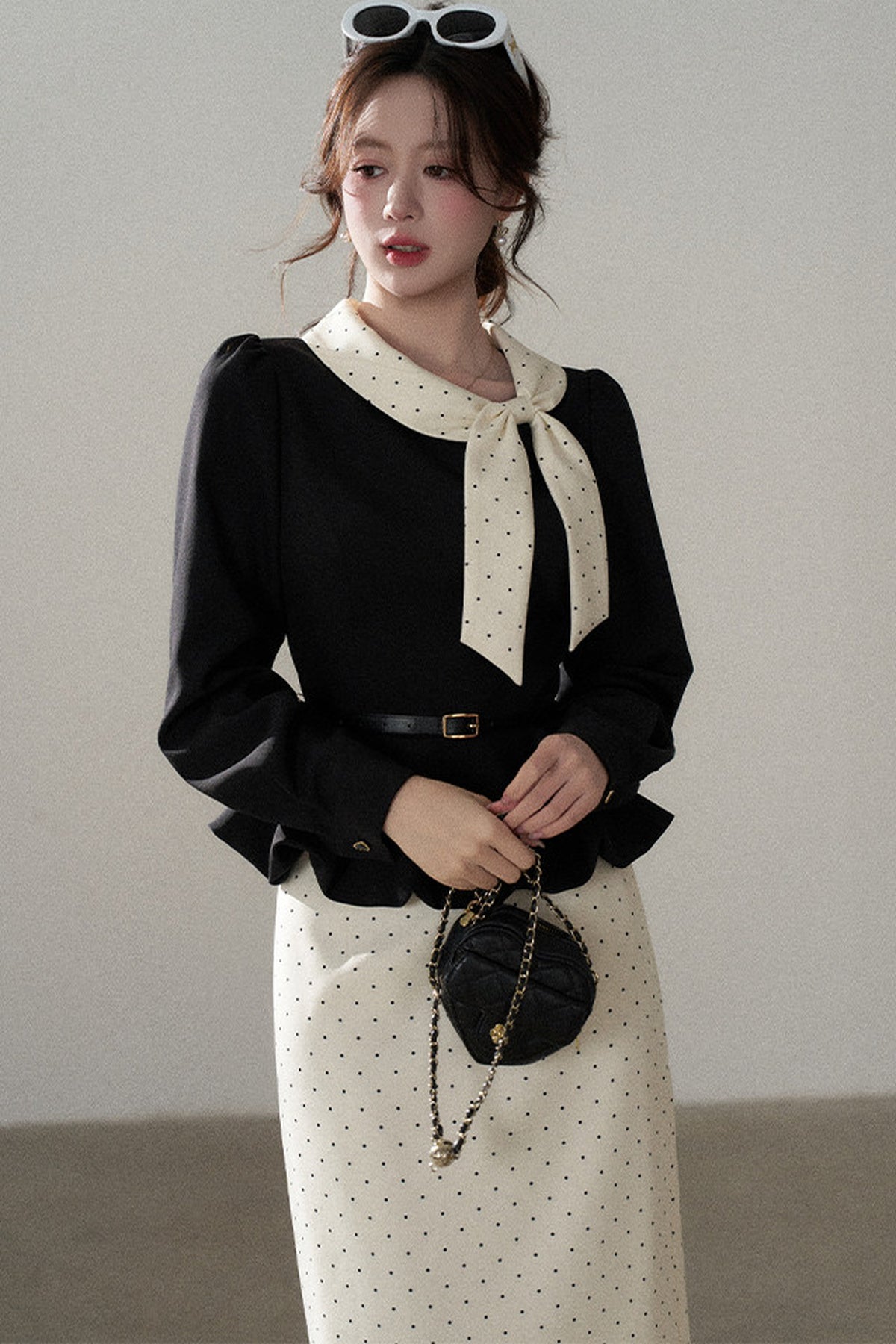 Bow Lantern Sleeve Skirt and Top Set-Up