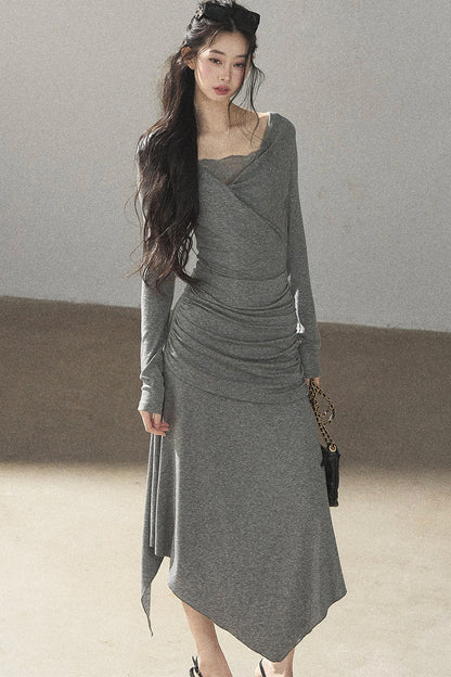 Irregular Knit Lace Dress