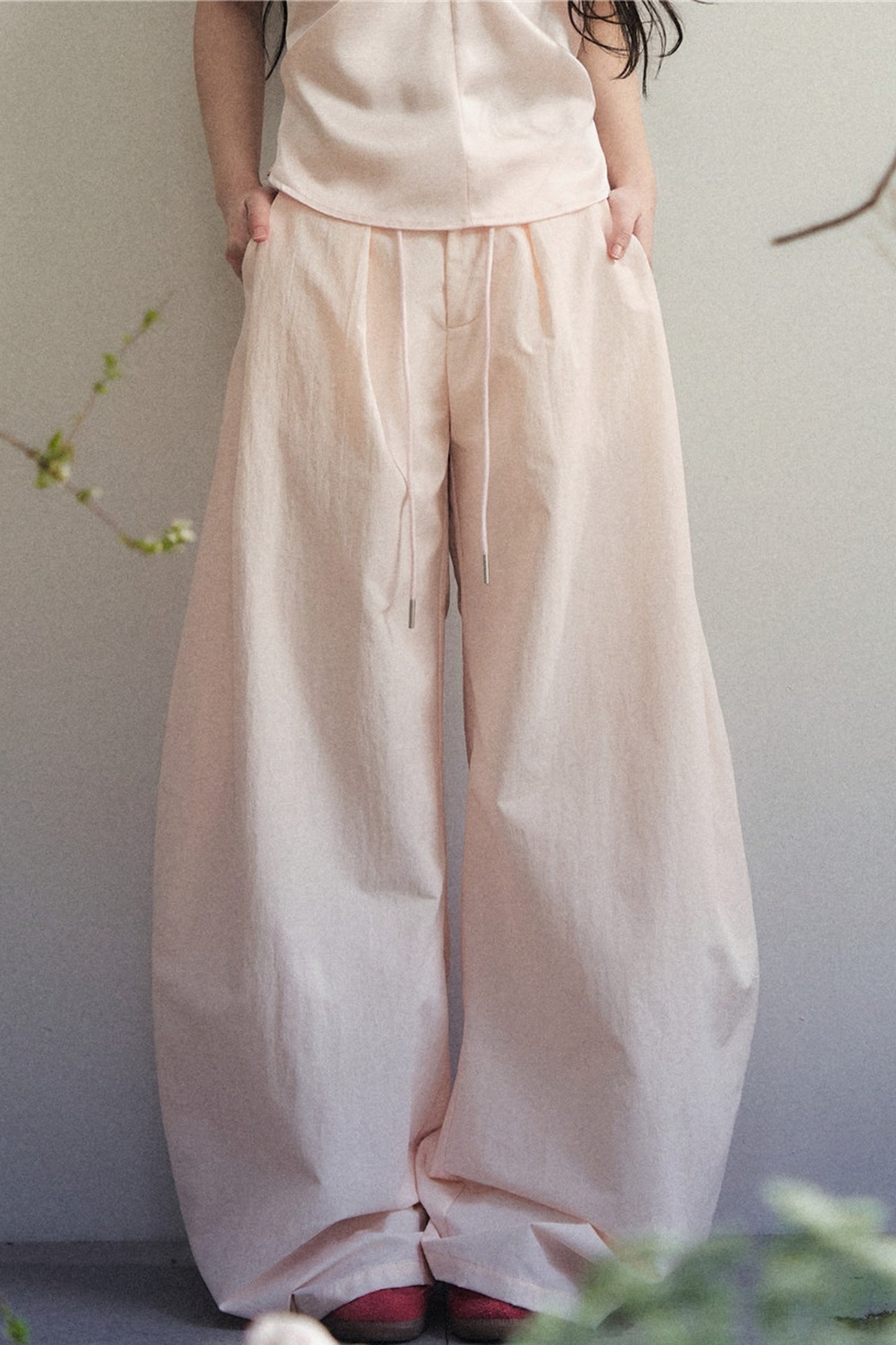 Knotted Halter Top and Satin Wide-Leg Pants Set-Up