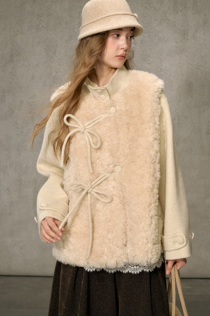 Fluffy Layered-Look Mid-Length Woolen Jacket