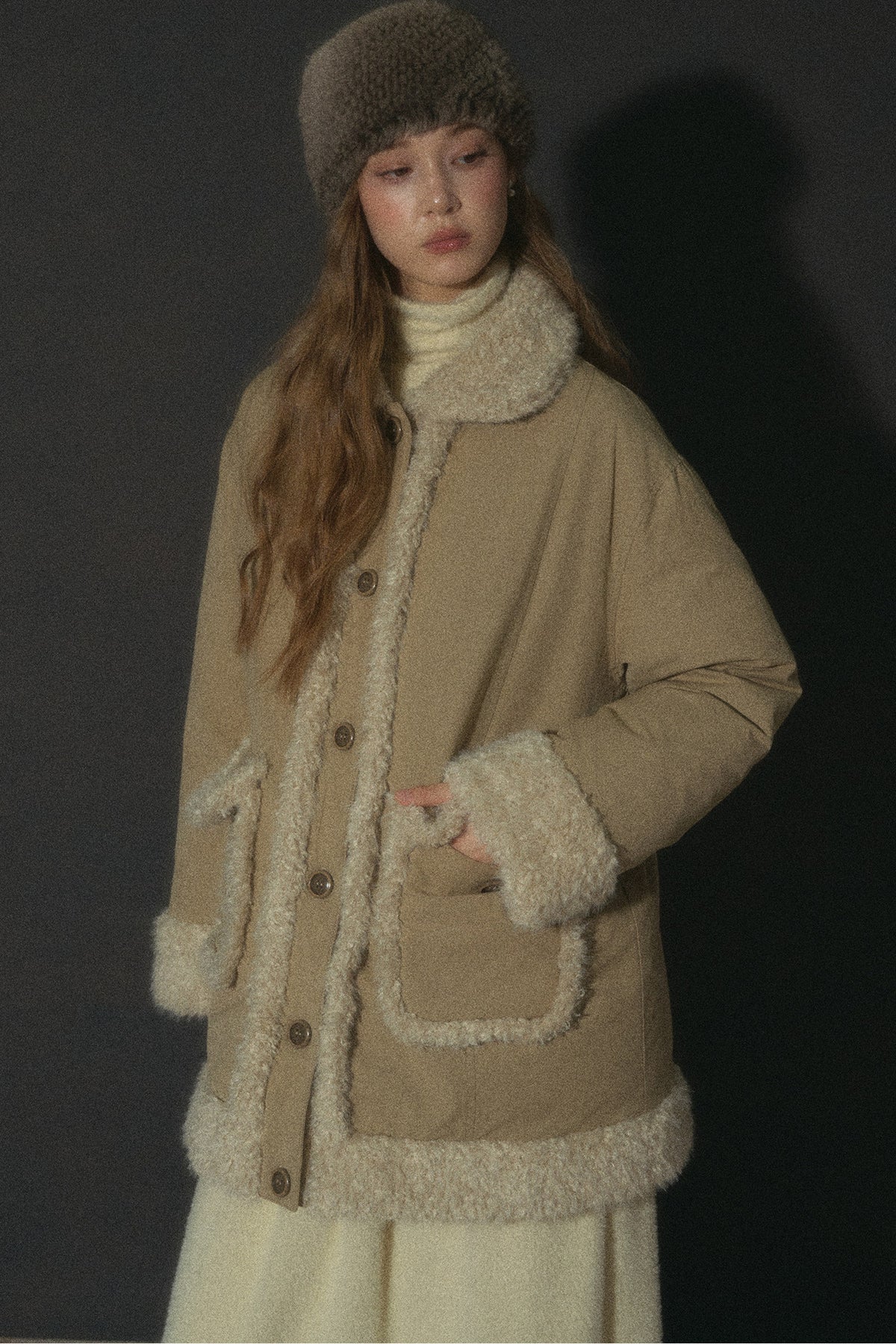 Long Plush Collar Down Jacket