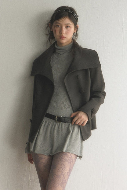Large Lapel Double-Breasted Wool Coat