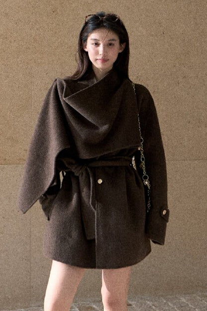Double-Sided Wool Scarf Collar Coat