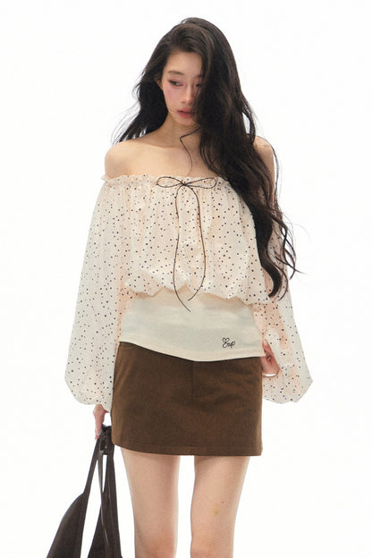 Polka Dot Off-Shoulder Chiffon Top and Skirt Set-Up