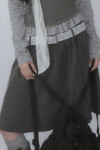 Gray A-Line Mid-Length Umbrella Skirt