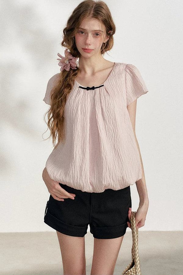 Pink Pleated Summer Blouse