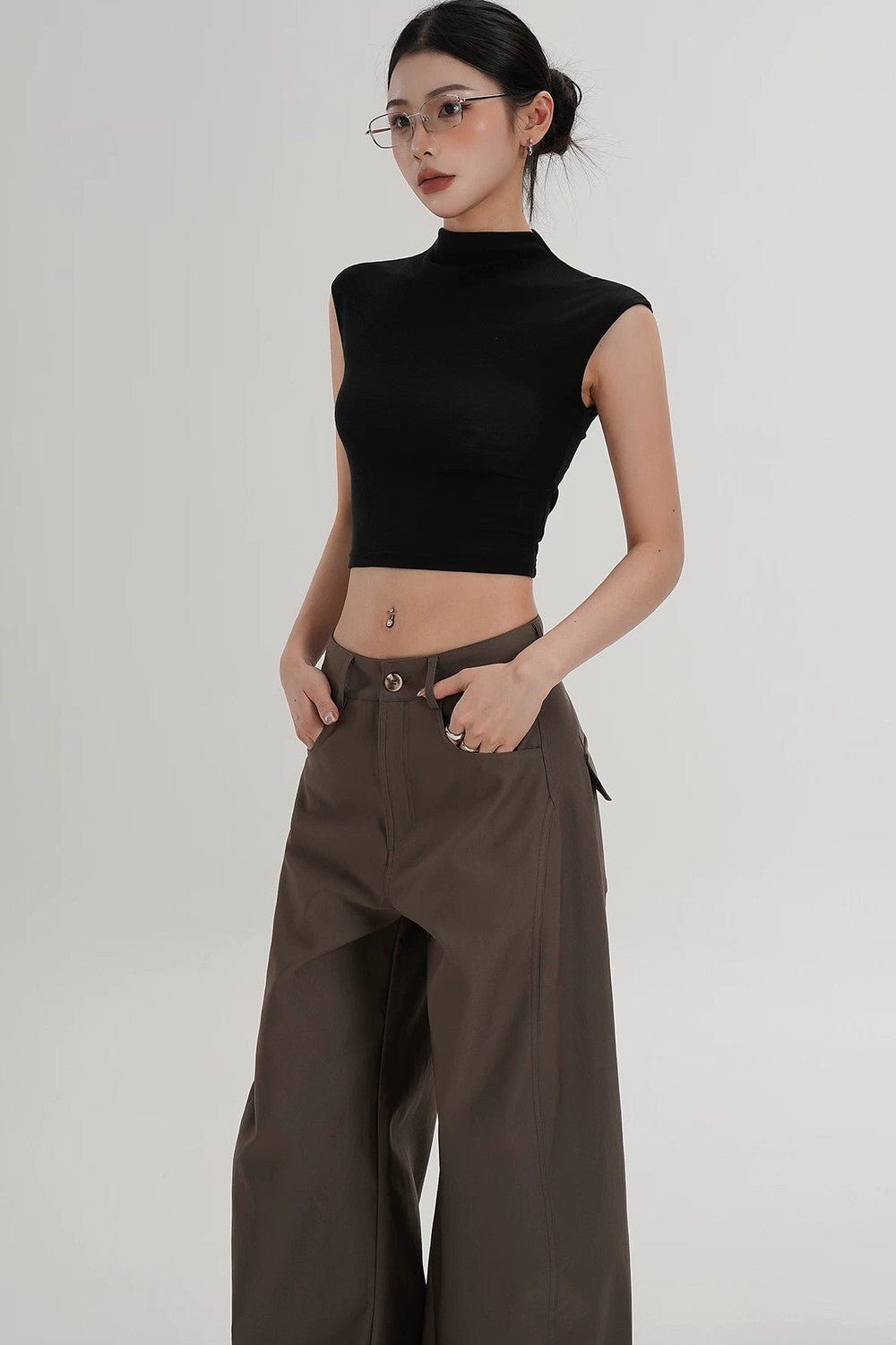 Tencel Silk Mock Neck Crop Top