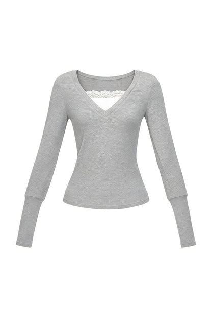 Layered-Look Lace Patchwork Base Layer Top