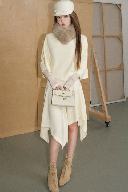 Velvet-Like Cape Top and Skirt Set