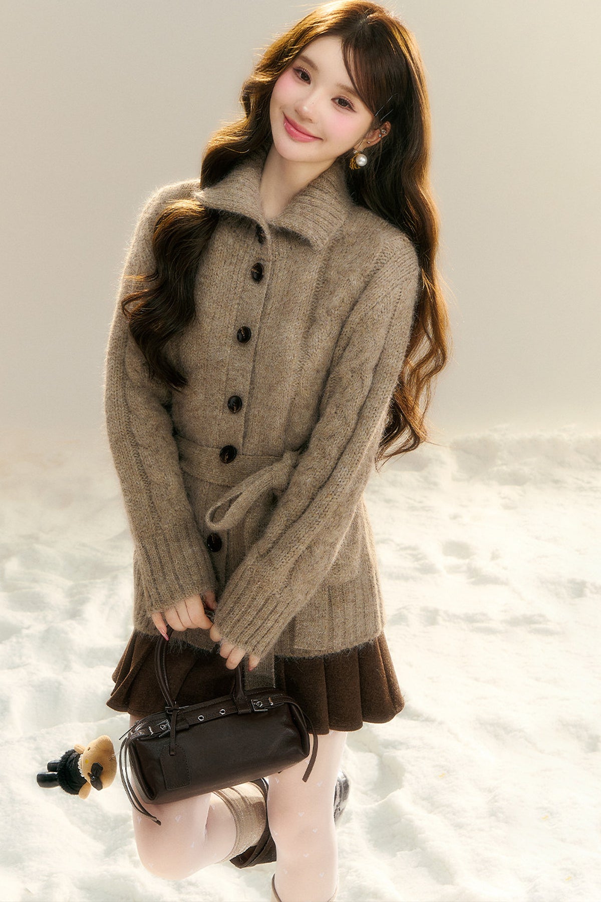 Waist-Cinching Cable Knit Sweater Cardigan
