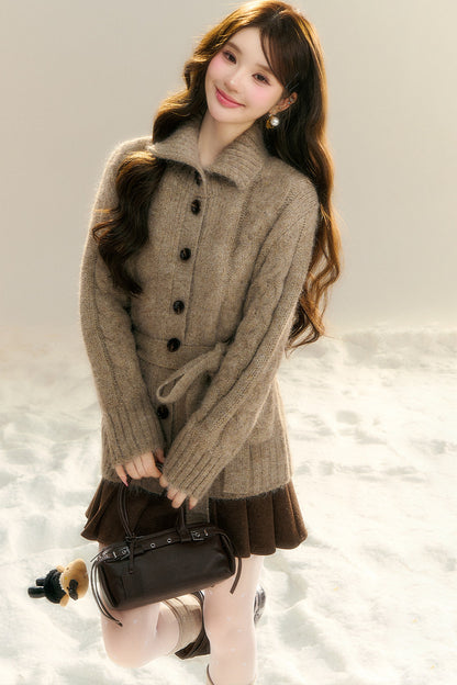Waist-Cinching Cable Knit Sweater Cardigan