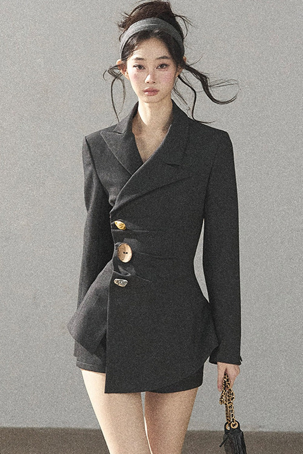 Dark Rock Gray Blazer and Shorts Set-Up