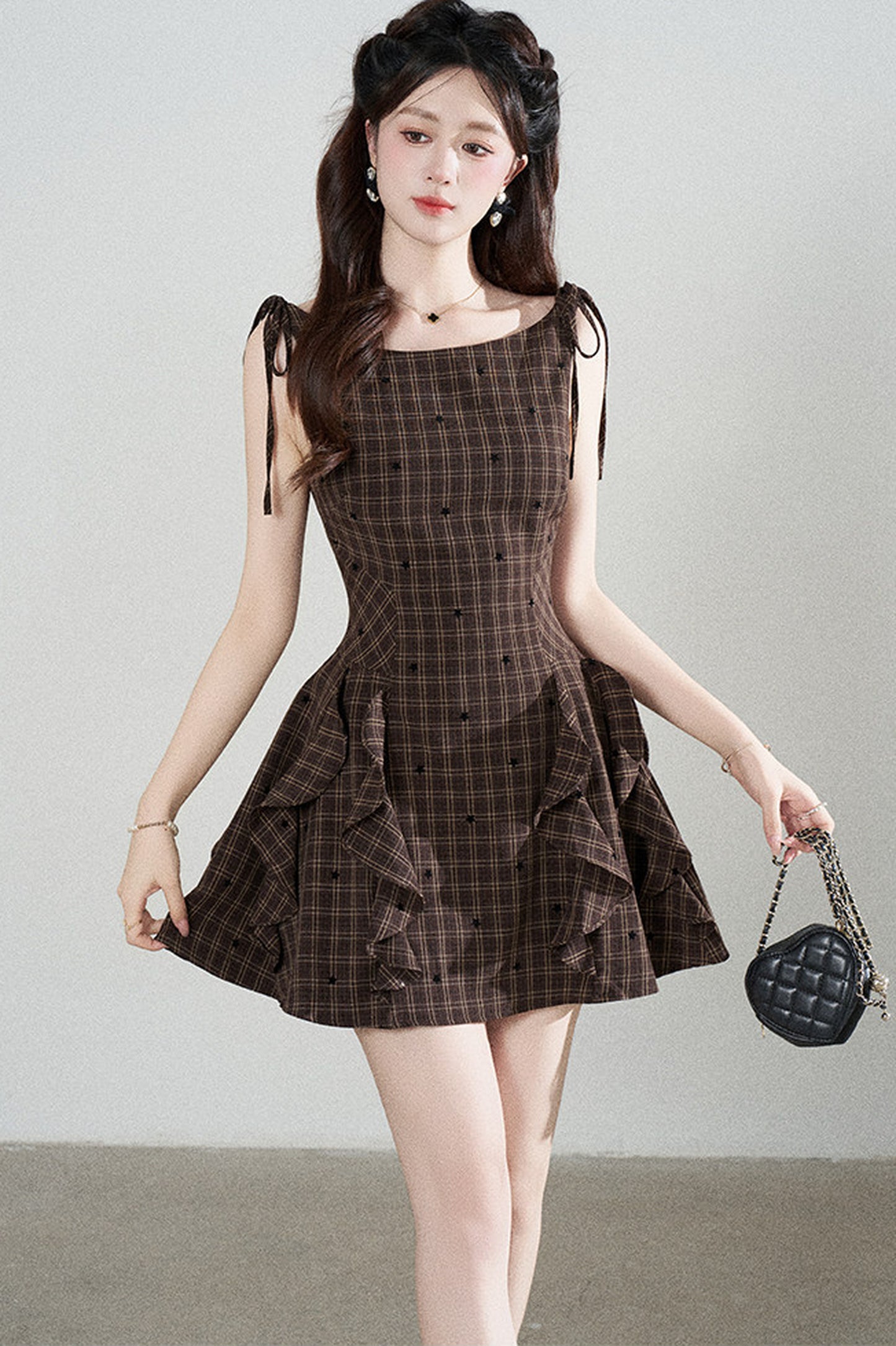 Plaid Ruffle Sleeveless Dress