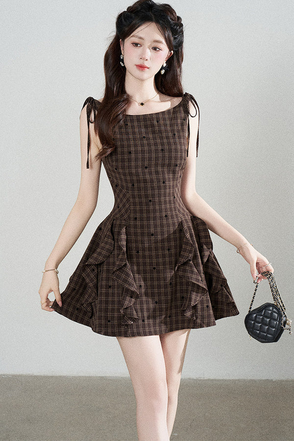 Plaid Ruffle Sleeveless Dress