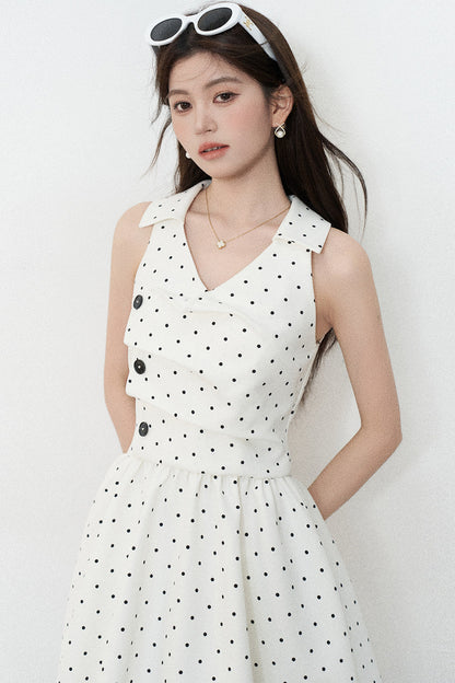 White Polka Dot V-Neck Dress