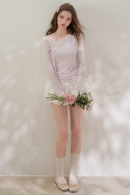 Layered-Look Floral Long Sleeve Blouse
