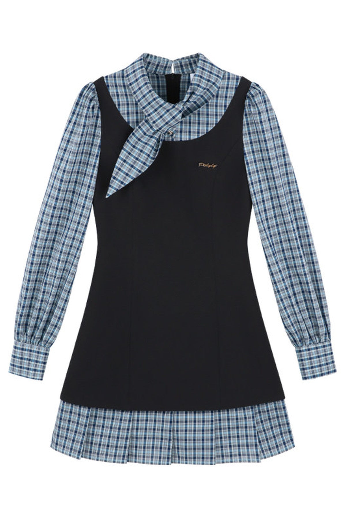 Blue Plaid Layered-Look Dress