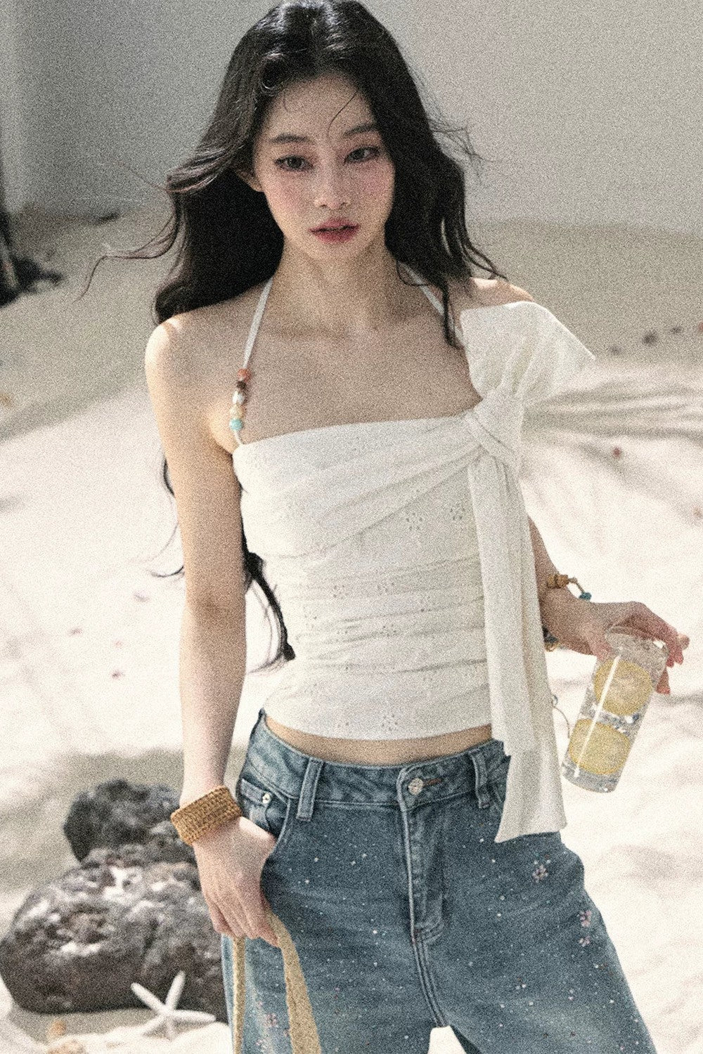 Halter Knot Pleated Top