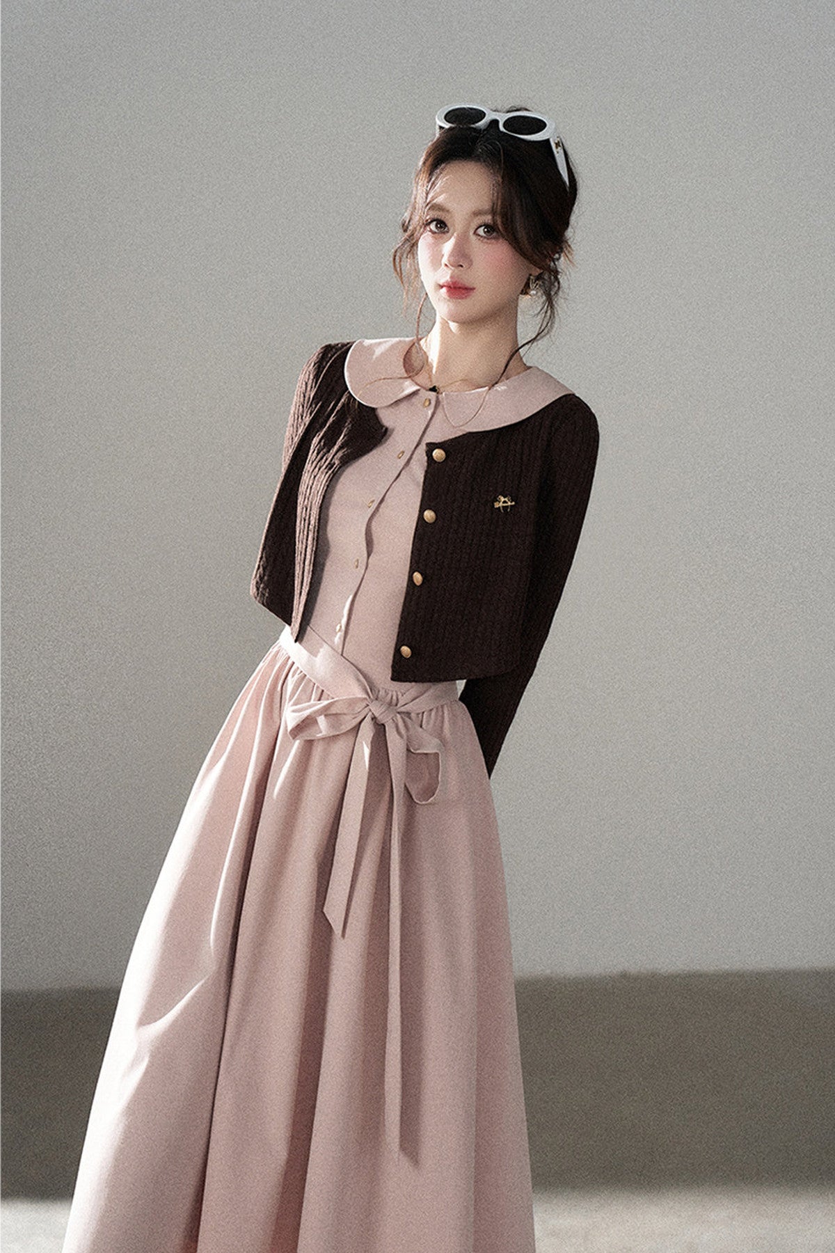 Collar Knitted Overlay Long Dress