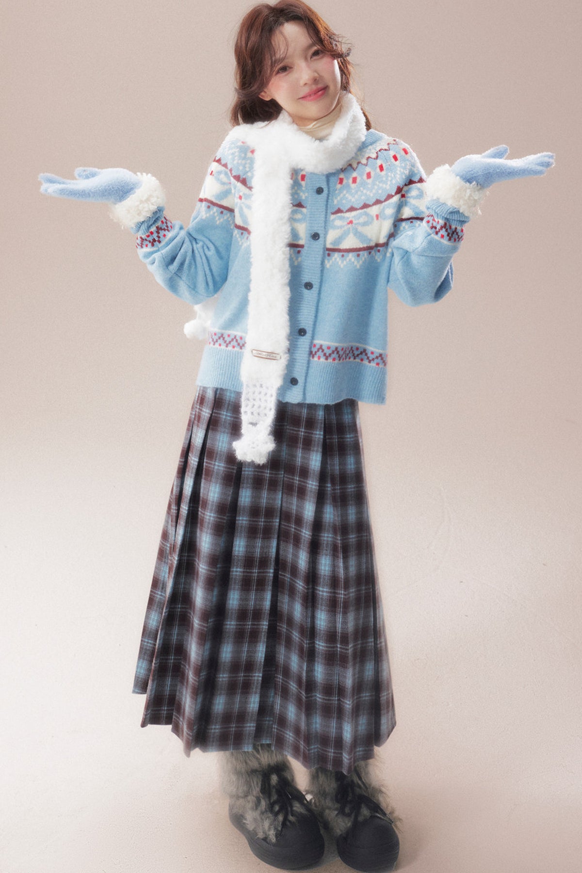 Bowknot Fair Isle Sweater Cardigan