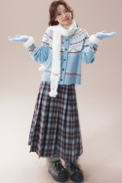 Bowknot Fair Isle Sweater Cardigan
