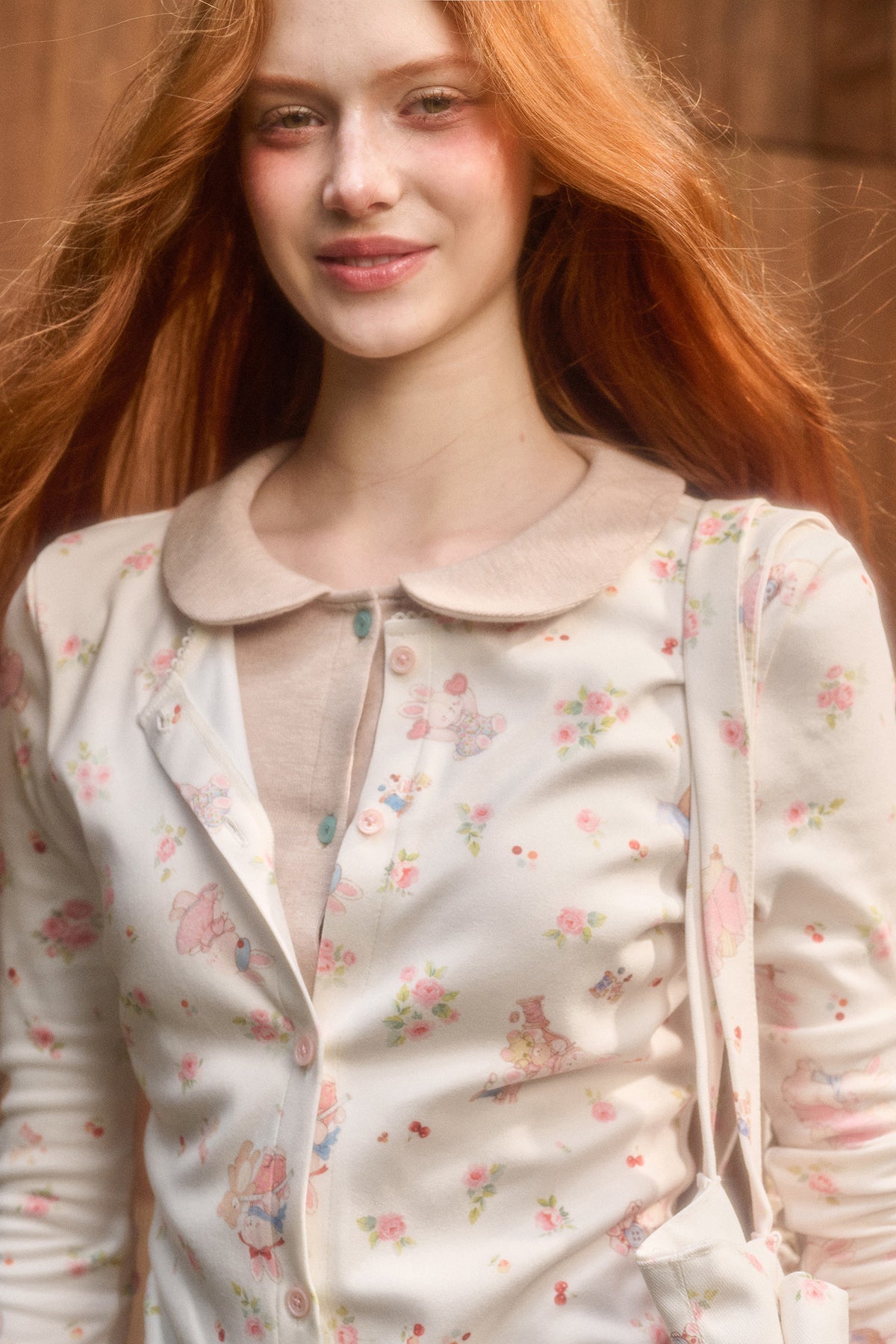 Layered-Look Floral Bunny Cardigan and Pants Set-Up