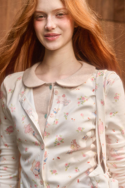 Layered-Look Floral Bunny Cardigan and Pants Set-Up