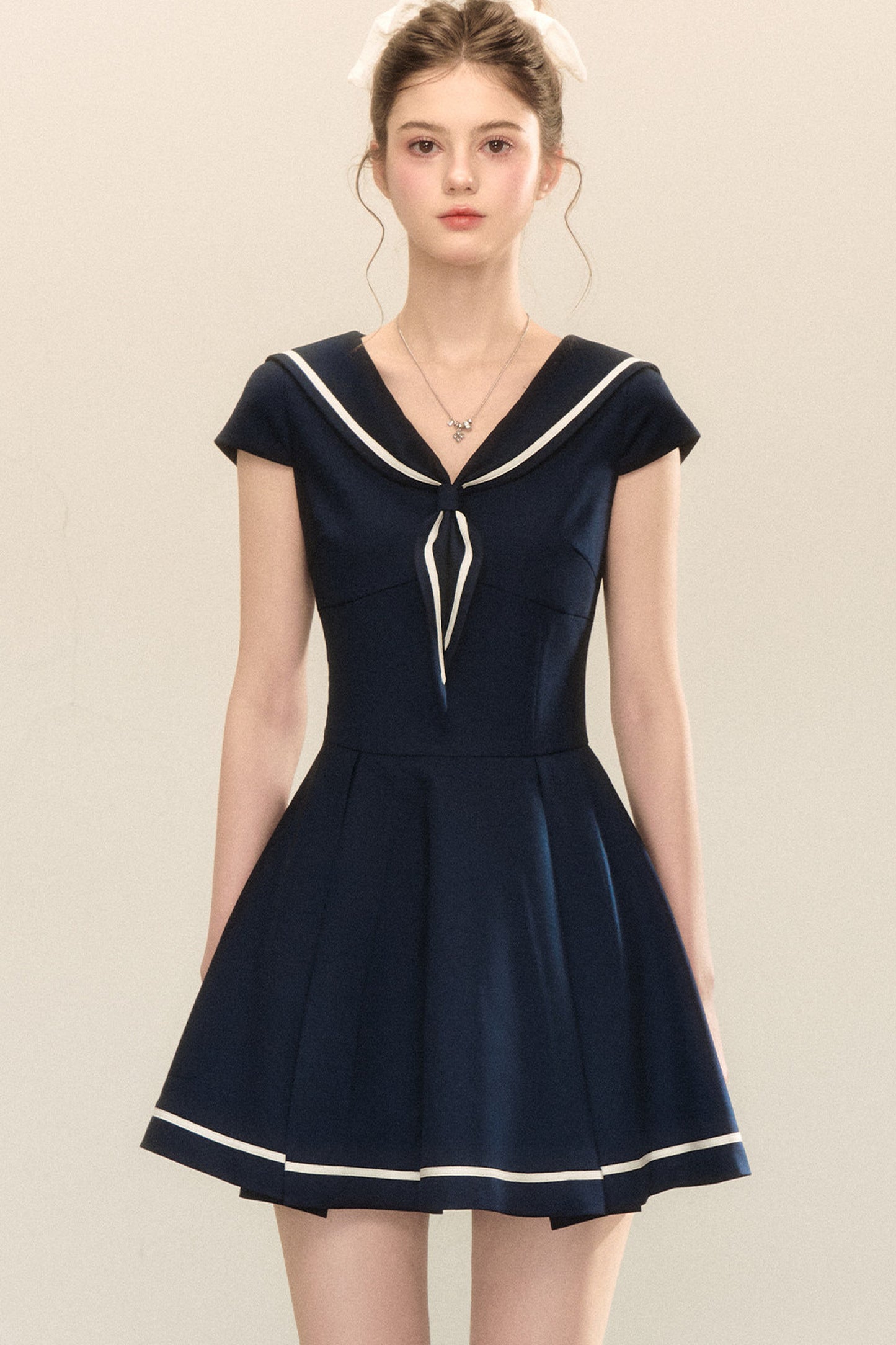Navy Blue Sailor Collar A-Line Dress