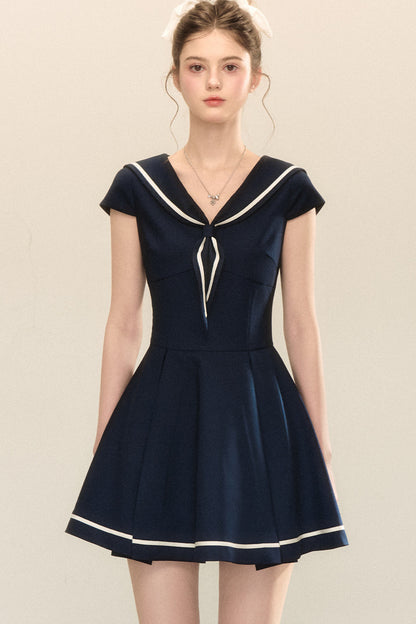 Navy Blue Sailor Collar A-Line Dress