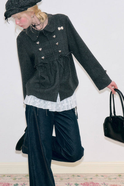 Doll Collar Bow Wool Coat