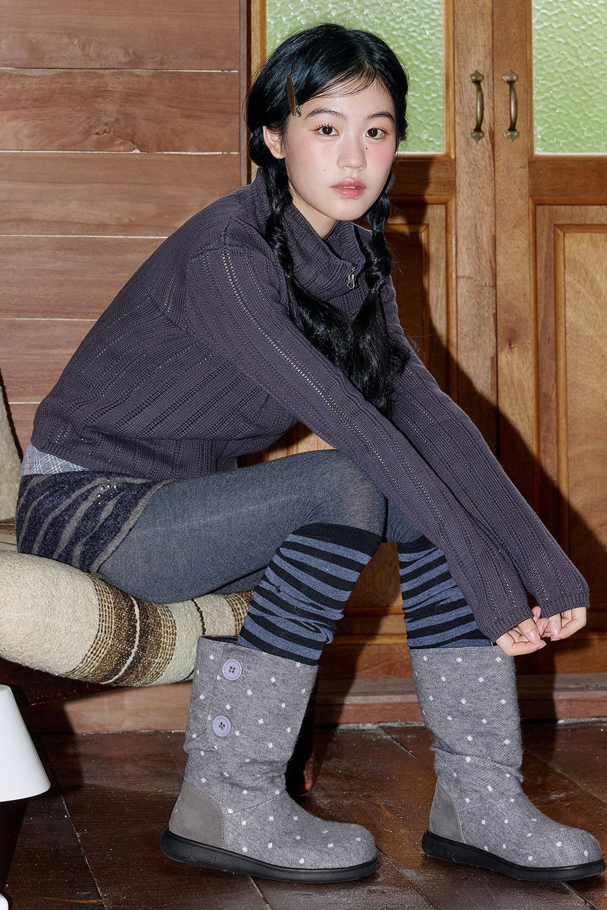 Flat Knitted Mid-Calf Boots