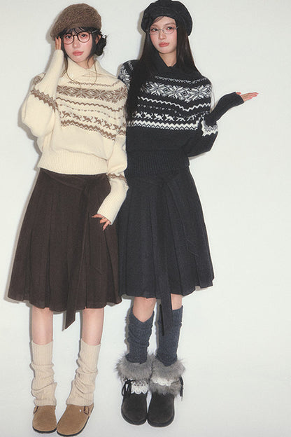 Fair Isle Cable-Knit Stand-Up Collar Sweater