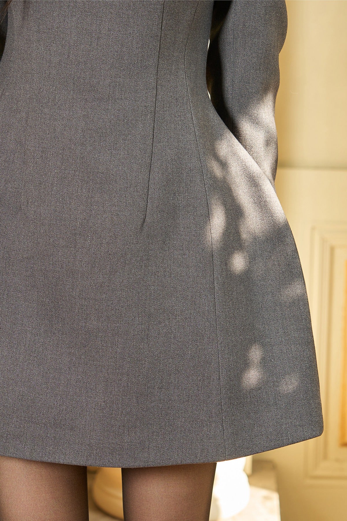Gray Long Sleeve Square Neck Bow Bubble Dress