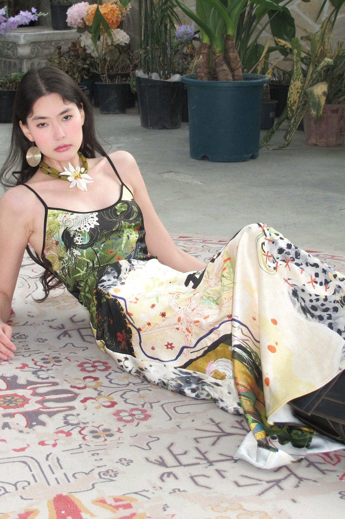 Jungle Leopard Stitch Floral Print Slip Dress Set-Up