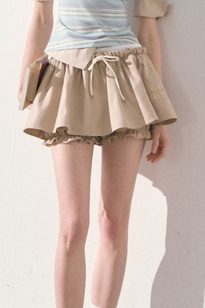 Embroidered Low-rise Drawstring Puff Skirt
