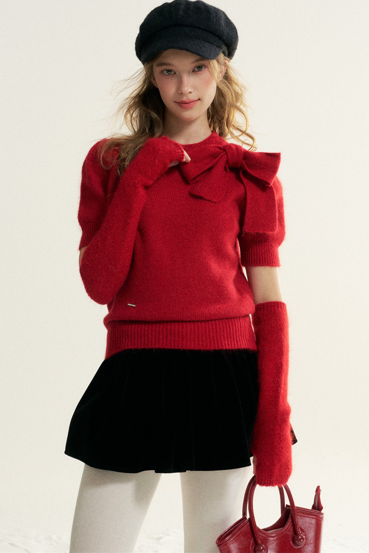 Bowknot Puff Sleeve Knitted Sweater