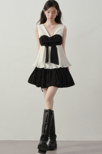 Color-Blocked Ribbon Babydoll Top