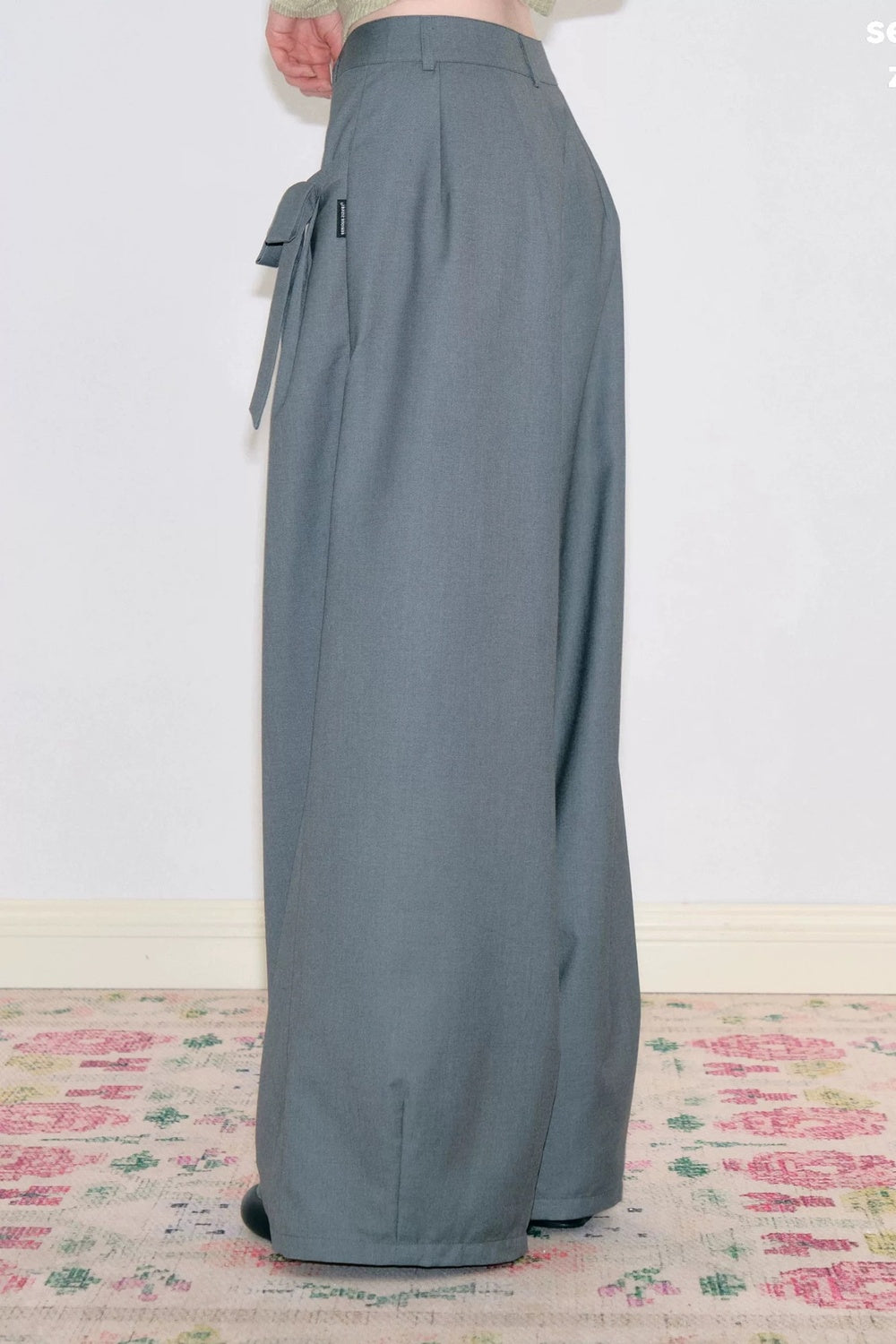 High-Waisted Bow Wide-Leg Suit Pants