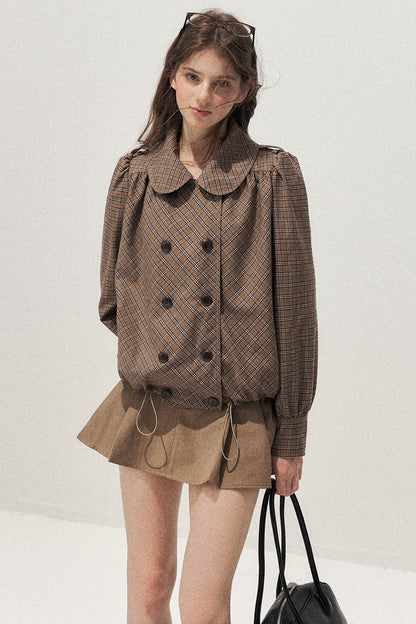 Brown Doll Collar Trench Coat and Skirt Set-Up