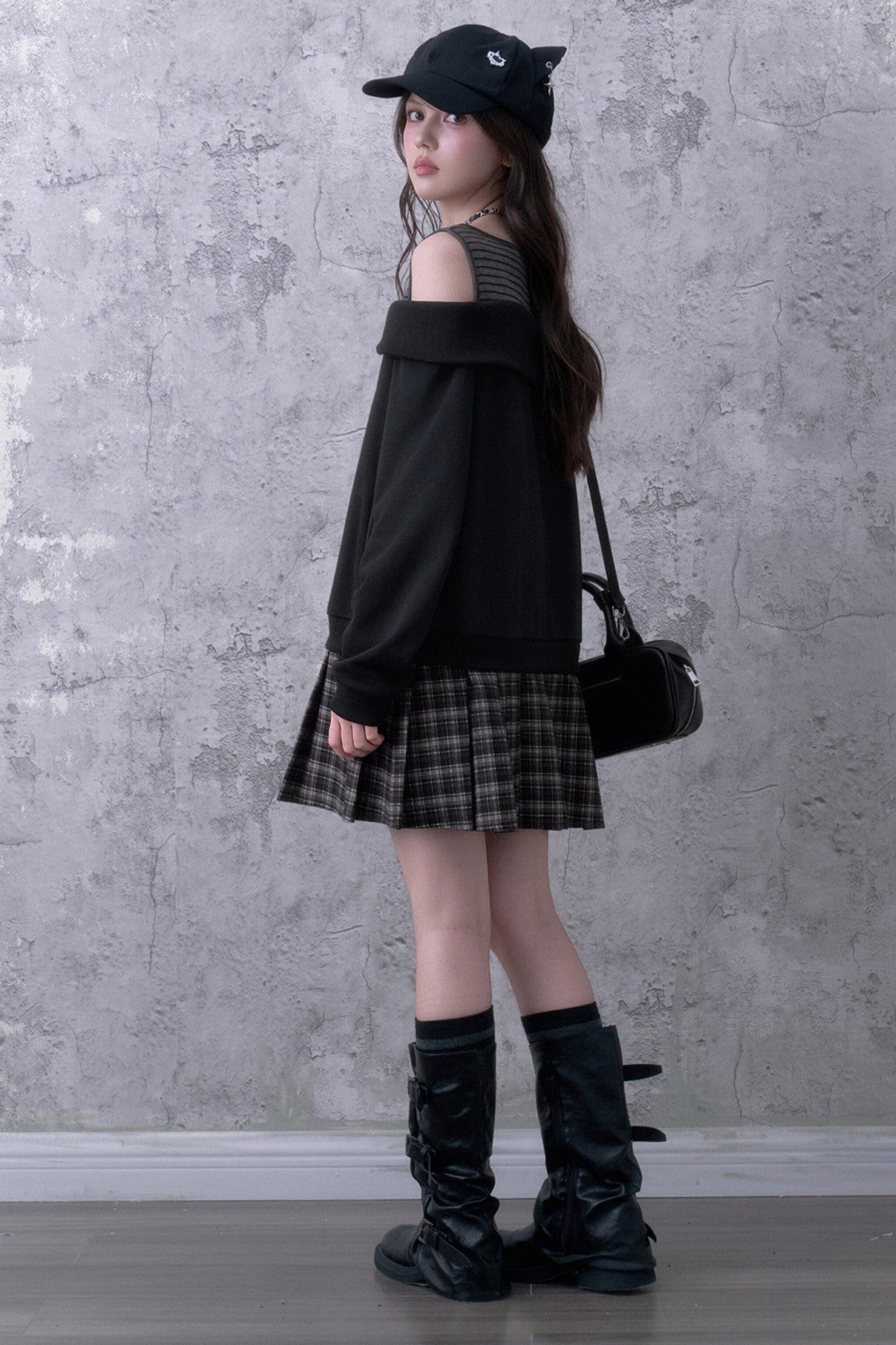 Layered-Look Pleated Sweatshirt Dress