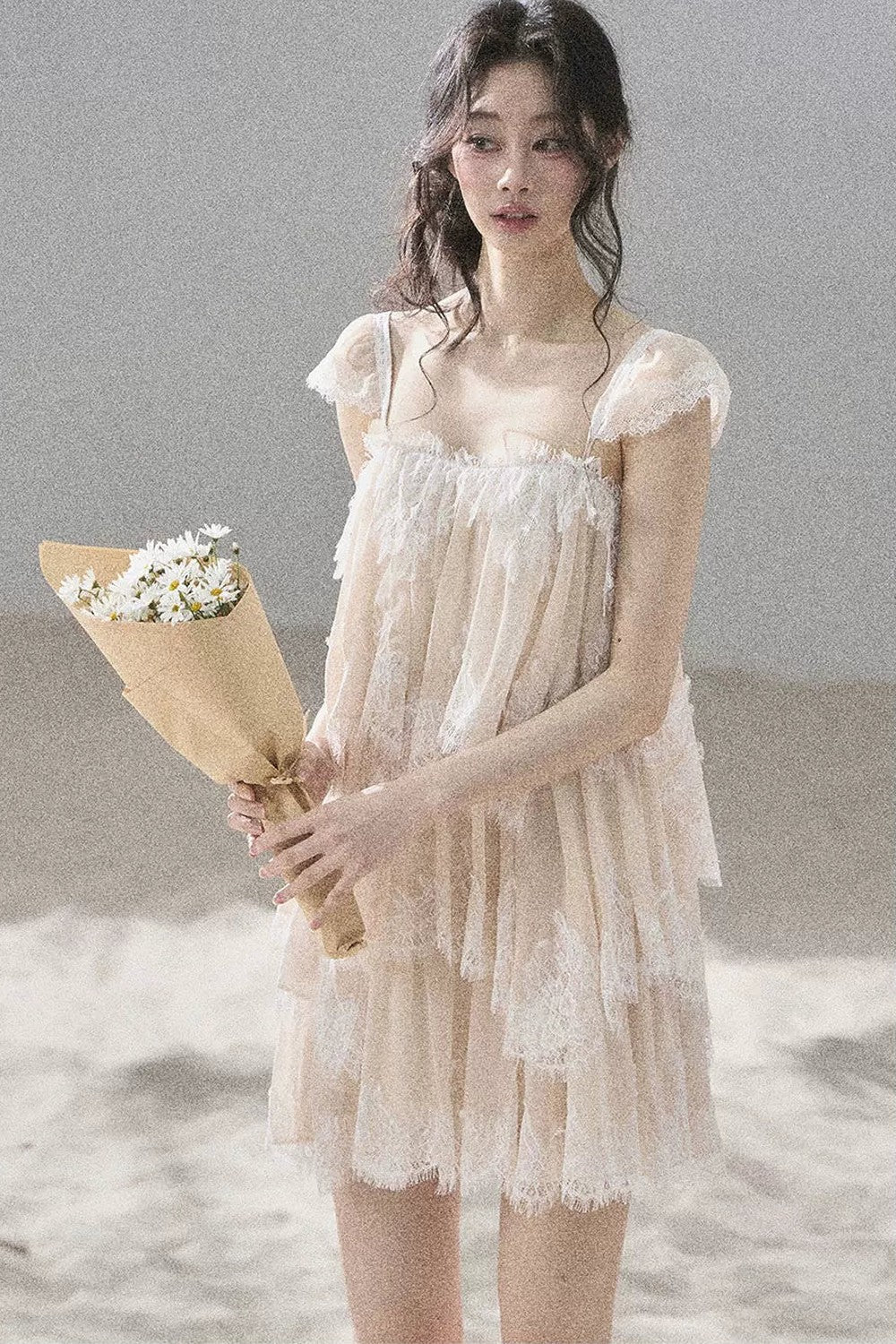 French Irregular Lace Mesh Top Set-Up