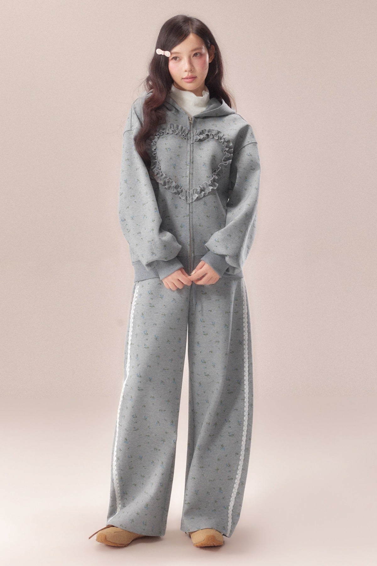 Floral Heart Hoodie and Scimitar Pants Set-Up