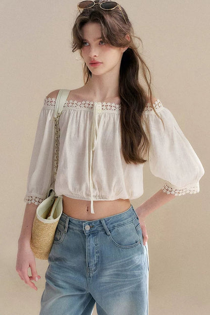 Irregular French Lace Off-Shoulder Set-Up