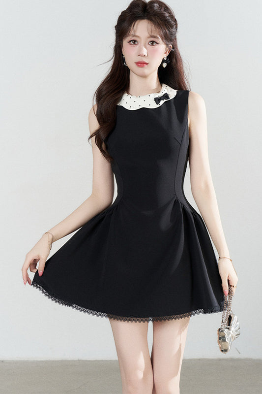 Black Waist-Cinching A-Line Dress
